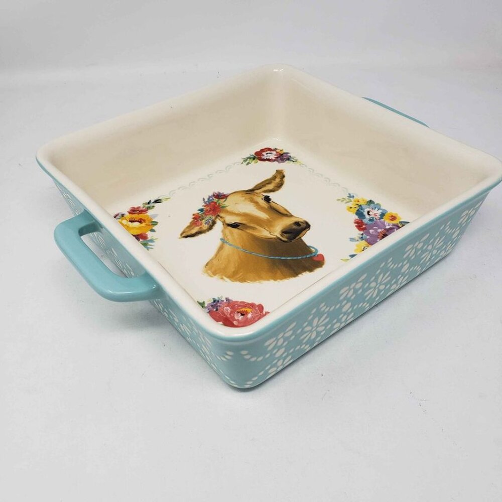 Pioneer Woman Sweet Romance Cow Ceramic Square Baking Dish Farmhouse Baker 8"x8" - Picture 10 of 10